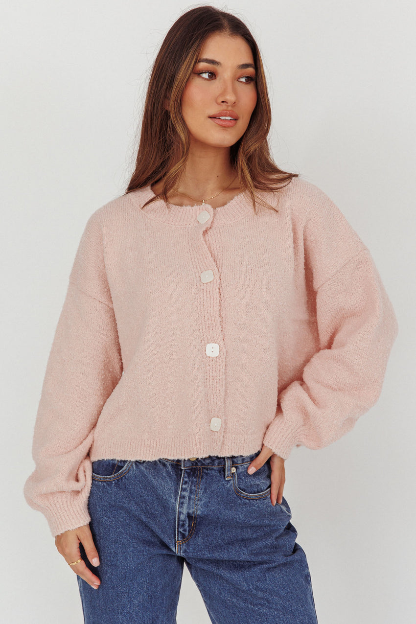 Taking Notes Button Front Cardigan Blush