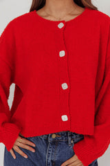Taking Notes Button Front Cardigan Red