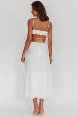 Eyona Cut-Out Waist Tie Maxi Dress White