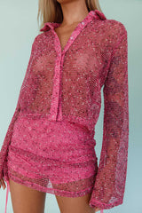Lexi Long Sleeve Button Top Barbie Pink