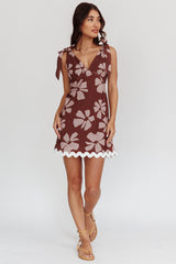 Mykonos Morning Tied Shoulder Mini Dress Floral Brown
