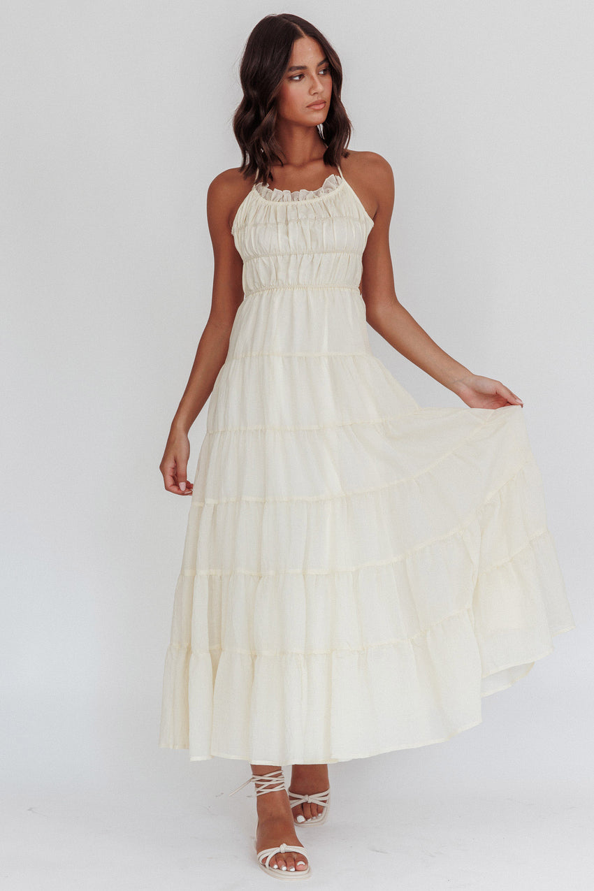 On A High Open Back Maxi Dress Ivory