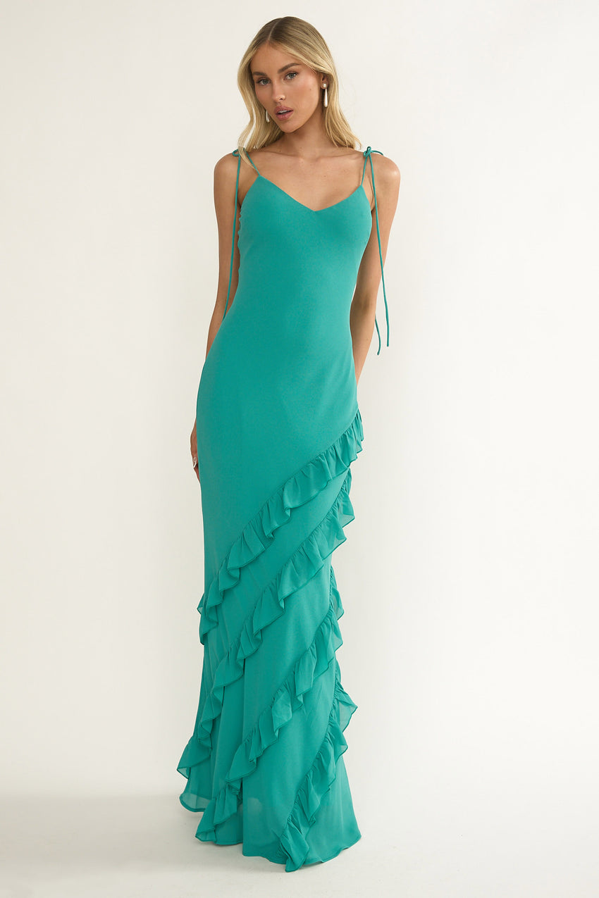 Dreamy Day Ruffle Trim Maxi Dress Turquoise